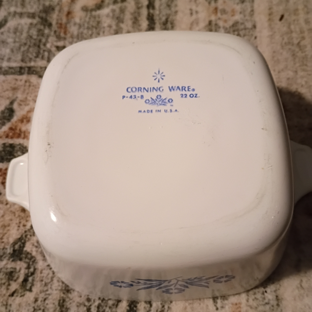 Corning Ware 22 oz White Casserole Dish with Blue Floral Accent
